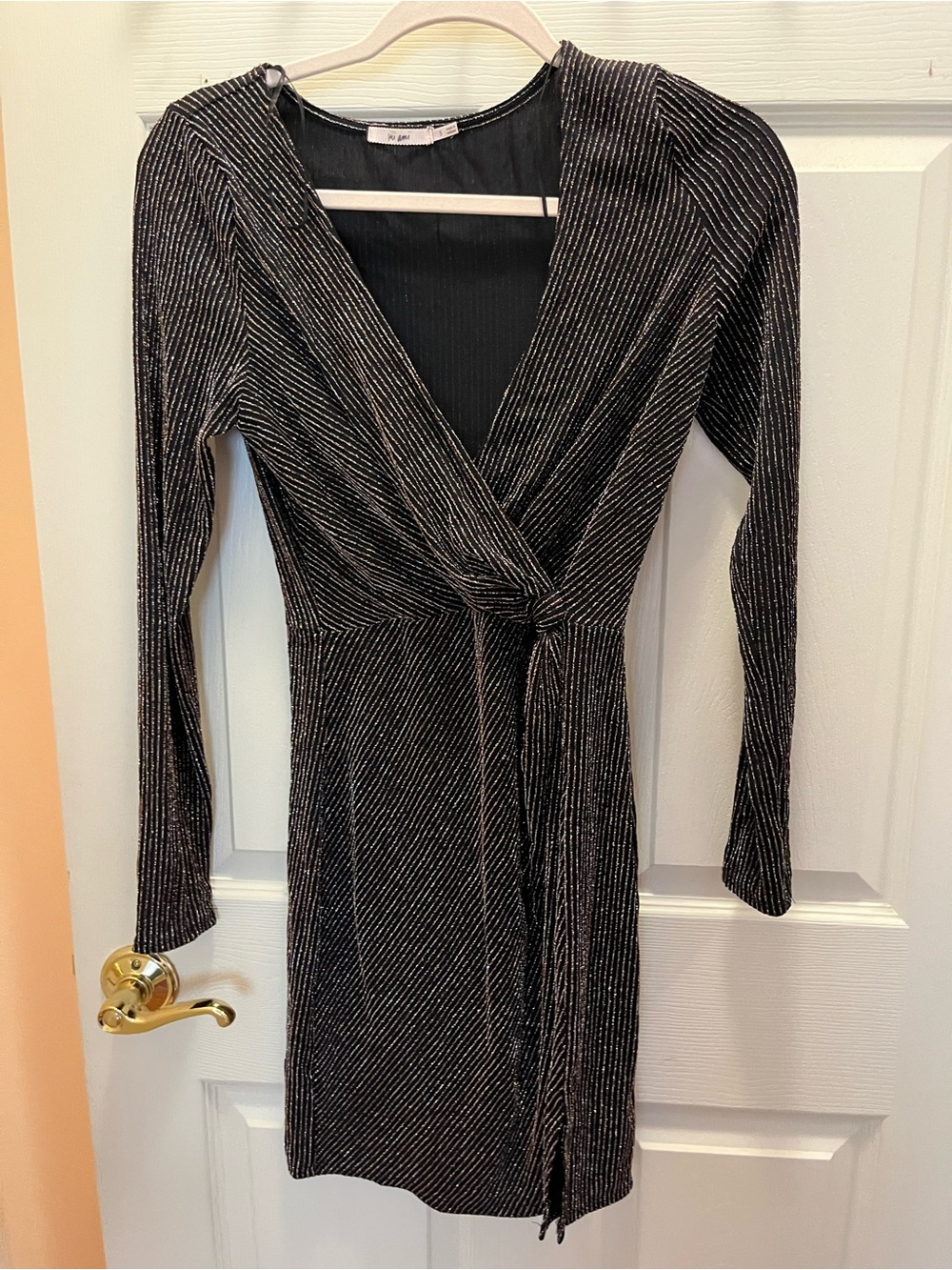 miami Black Dress with Silver Pinstripe Wrap